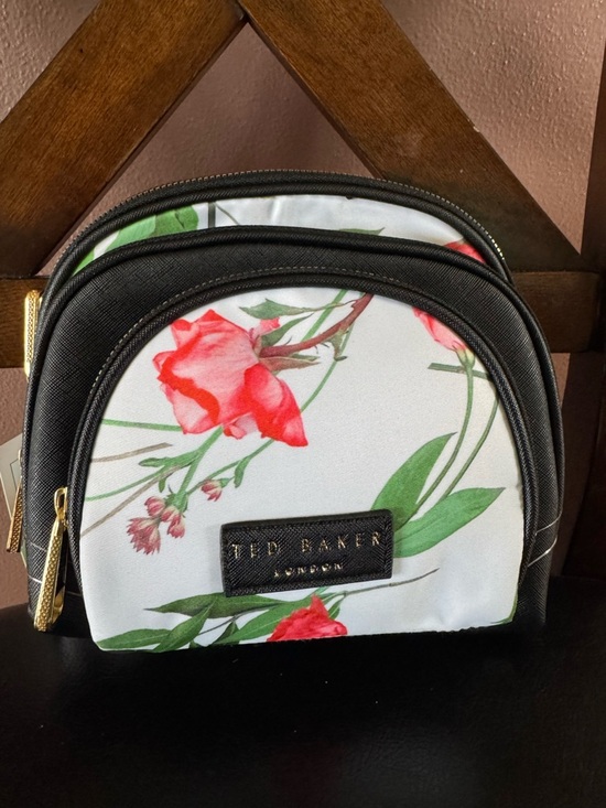 Ted Baker Other - Ted Baker Black & Floral Zip Cosmetic Pouch with Gold Hardware